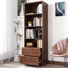 Modern 4 Tier Bookshelf Bookcase Freestanding Shelf Display Rack w/ 2 Drawers