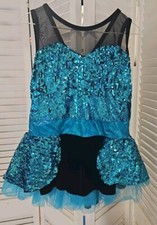 A Wish Come True Teal Blue Sequin Black Velvet Dance Halloween Costume Child XL