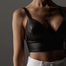 Leder Oberteil BH Top schwarz neu 250€ Unterbrust ca. 84 cm ca. 85 D handmade