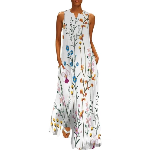 Womens Plus Size Cotton Sleeveless Long Maxi Dress Casual Loose Sundress - Picture 27 of 38