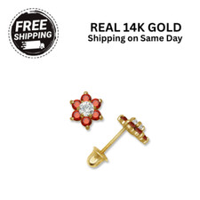 14k Yellow Gold CZ Flower Birthstone Stud Screw Back Earrings