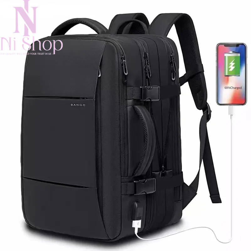 Expandable 45L Travel Backpack with USB Port Waterproof Laptop Carry-On-image