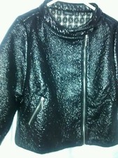 Ladies Bomber Jacket Relativity Jet Black Wet Look Sz 16 Nwt