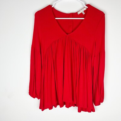 Eri+Ali Anthropologie Red Back Button Blouse Empire Eaist Oversized Stretch S