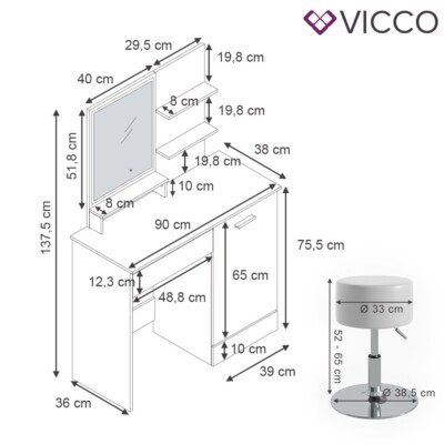 Coiffeuse Julia Blanc 90cm Avec Miroir Led Vicco Coiffeuse Julia Blanc 90cm Avec Miroir Led Vicco