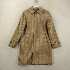 Abercrombie & Fitch Wool Dad Coat Mens XS Houndstooth Check Pea Trench EUC