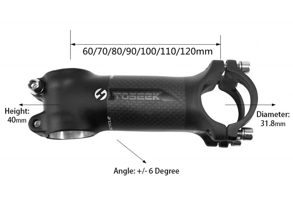 TOSEEK Bicycle Stem 6°/17° Carbon Aluminum Mountain Road Bike Stem 31.8*60-120mm - Image 4 of 4