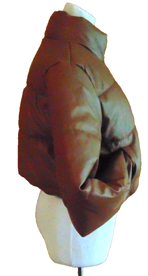 AMBIANCE WOMENS CROPPED FAUX LEATHER PUFFER JACKET BROWN COAT~M/L - Image 2 of 4