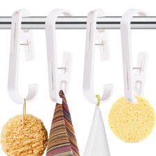 4Pcs Laundry Hooks with Clips Hanger, Multipurpose Plastic Clothes White 