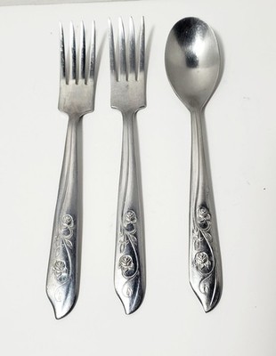 Set Of 3 Kingsway Stainless Alliance 2 Salad Forks & 1 Teaspoon Rose Leaf Ohio