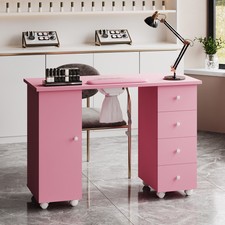 Pink Manicure Table Technician Nail Station Salon Beauty Desk?Dust Collector UK