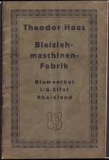 Theodor Haas Bleiziehmaschinen Lead Drawing Machines catalog Germany 1920