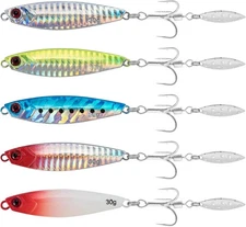 Dr.Fish 5 Pack Metal Jigging 1/2oz-Hook 6#, silver, green, blue, red, white 