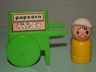 Vintage Fisher Price Little People Popcorn Cart with Wooden Figure 1970s