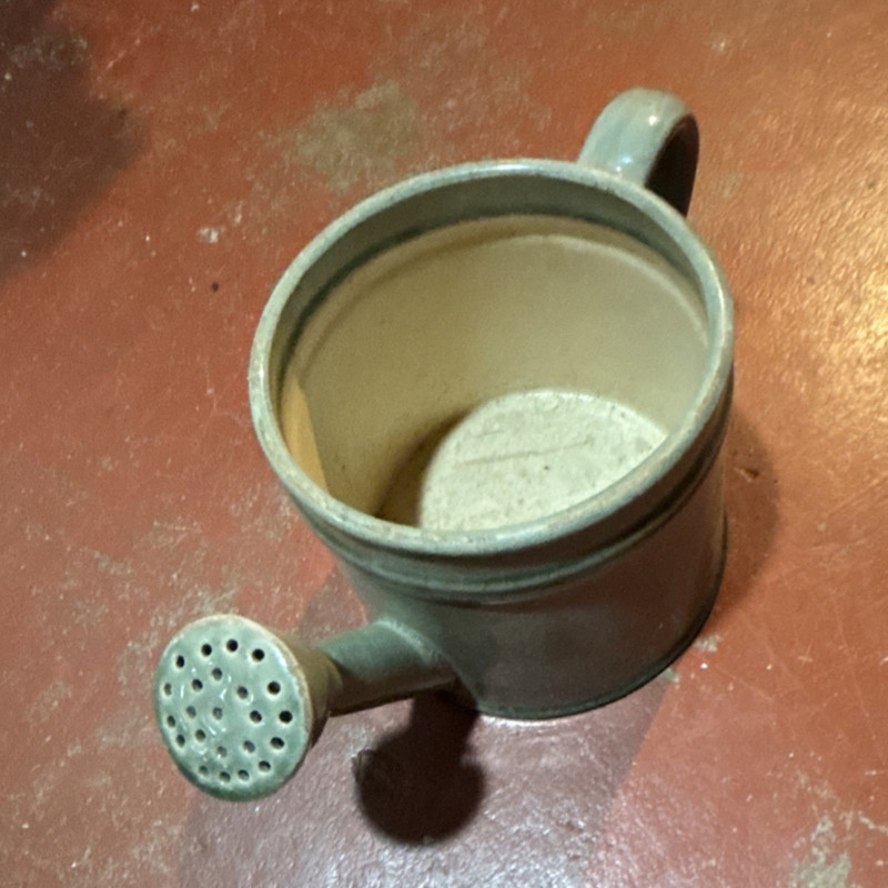 Gray Ceramic Decorative Watering Can Decor Accent for Home or Garden Display