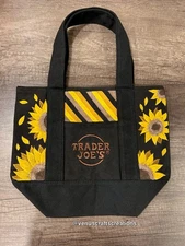 Made to order - TWO-SIDE Hand-painted Trader Joe's Mini Tote Sunflower on Black