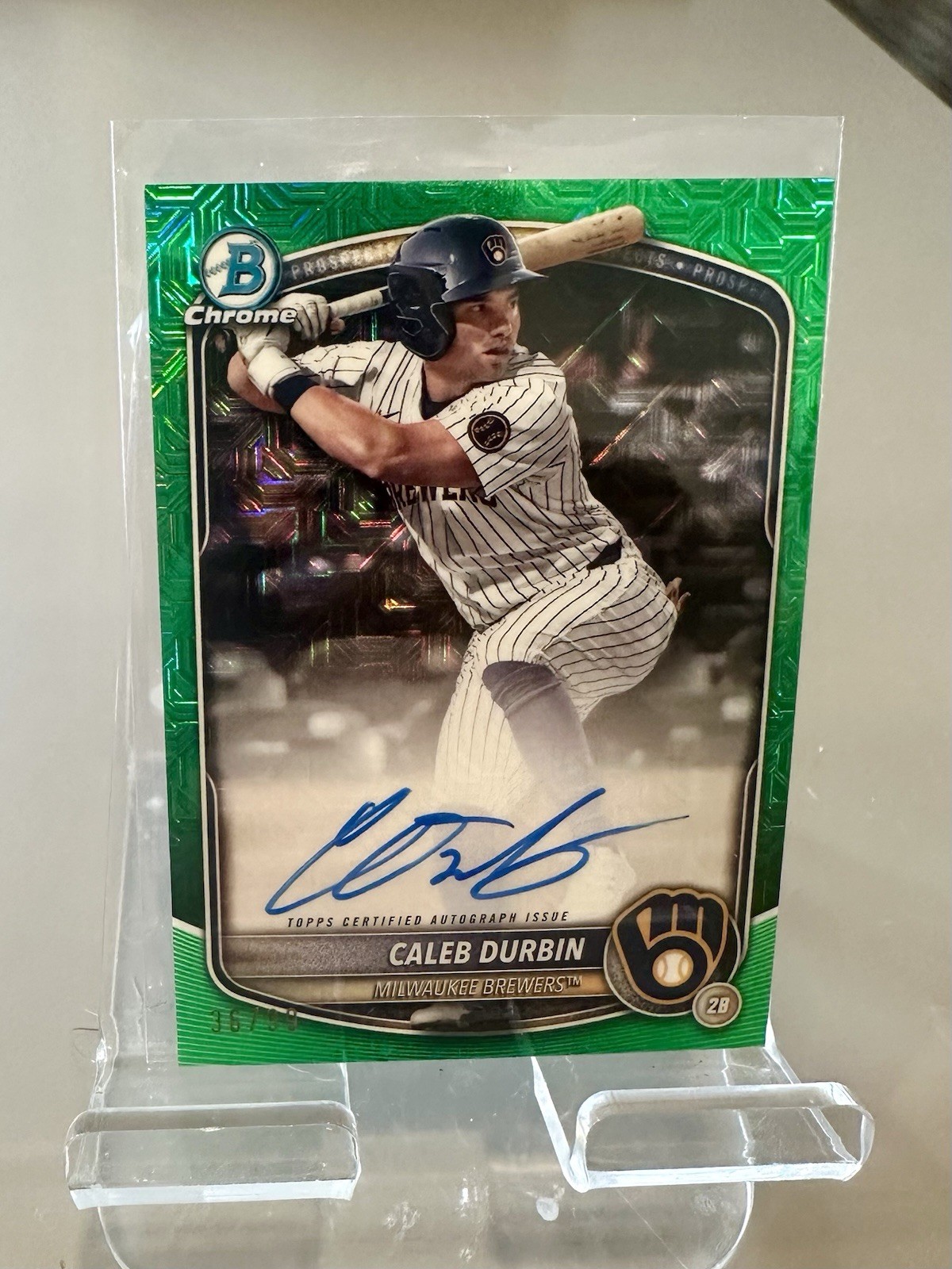 2025 Bowman Chrome Mega Brewers Caleb Durbin Green On Card Auto /99