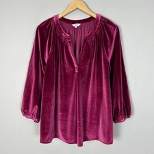 Crown & Ivy Wine Red Velvet Top Blouse Holiday Size XL Women's