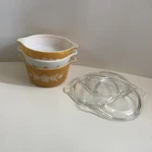 PYREX 1979 Butterfly Gold Casserole 473 474 475 W/Lids 6 pieces Set Of 3 Vintage