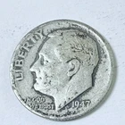 1947 D Roosevelt Dime 90% Silver Circulated Coin Free Shipping #8758