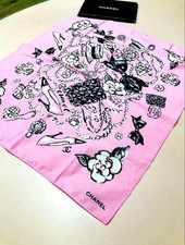 Auth CHANEL Scarf Vintage Pink Cotton 55x48 Womens Designer Authentic Rare