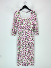 Zara White Floral Midi Bodycon Dress 3/4 Sleeve Zip Back Square Neckline XS