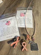 Mixed Pink Jewelry Lot Of 6 Breast Cancer Hope Necklace Bracelet Ribbon Hugs Pin