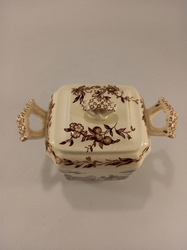 Masons Ironstone Watteau lidded jar sugar bowl brown 4.5in high VGC - Picture 3 of 16