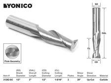 1/2" Dia. Upcut Spiral End Mill CNC Router Bit - 1/2" Shank - Yonico 31262-SC