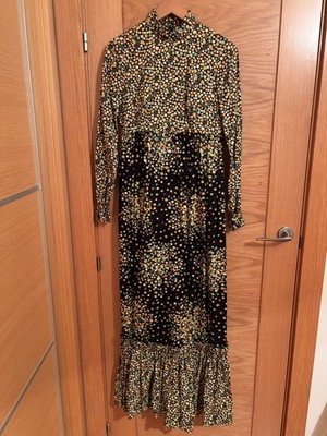 Vintage 70s Neiman Marcus Victorian Boho Floral Ruffle Prairie Maxi Dress XS/S