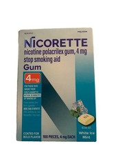 Nicorette Nicotine Polacrilex Gum 4mg White Ice Mint Flavor 100 Count Exp:08/27