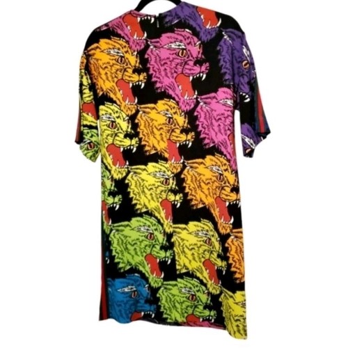 Gucci Tiger Panther Face Colorful Tunic Mini Luxury Party Dress 38 IT XS USA - Picture 4 of 7