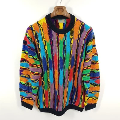 Vintage Coogi Pullover L Baumwolle Bunt Retro Sweater 90s Strick Muster Relaxed - Bild 1 von 4