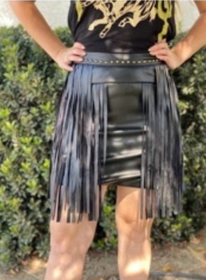 Rodeo Quincy Black Fiesta Fringe Leather Skirt New with Tags Large
