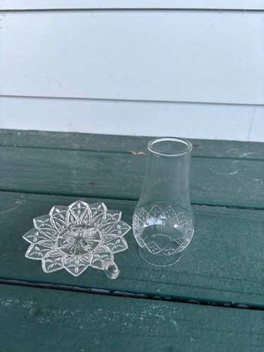 Vintage Federal Glass Clear Petal Mini Hurricane CANDLE HOLDER 5.25" X 5.5''