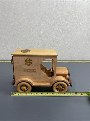 WOODEN MODEL T VINTAGE POST OFFICE MAIL BOX METAL DOOR COIN BANK WORKING  COMBO