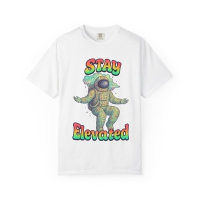 Stay Elevated Psychedelic Astronaut T-Shirt   Trippy Hippie Vaporwave Space Tee