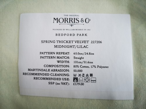 MORRIS & CO SPRING THICKET VELVET Fabric 128cm W x 96cm Long RRP £179/M - Picture 2 of 9
