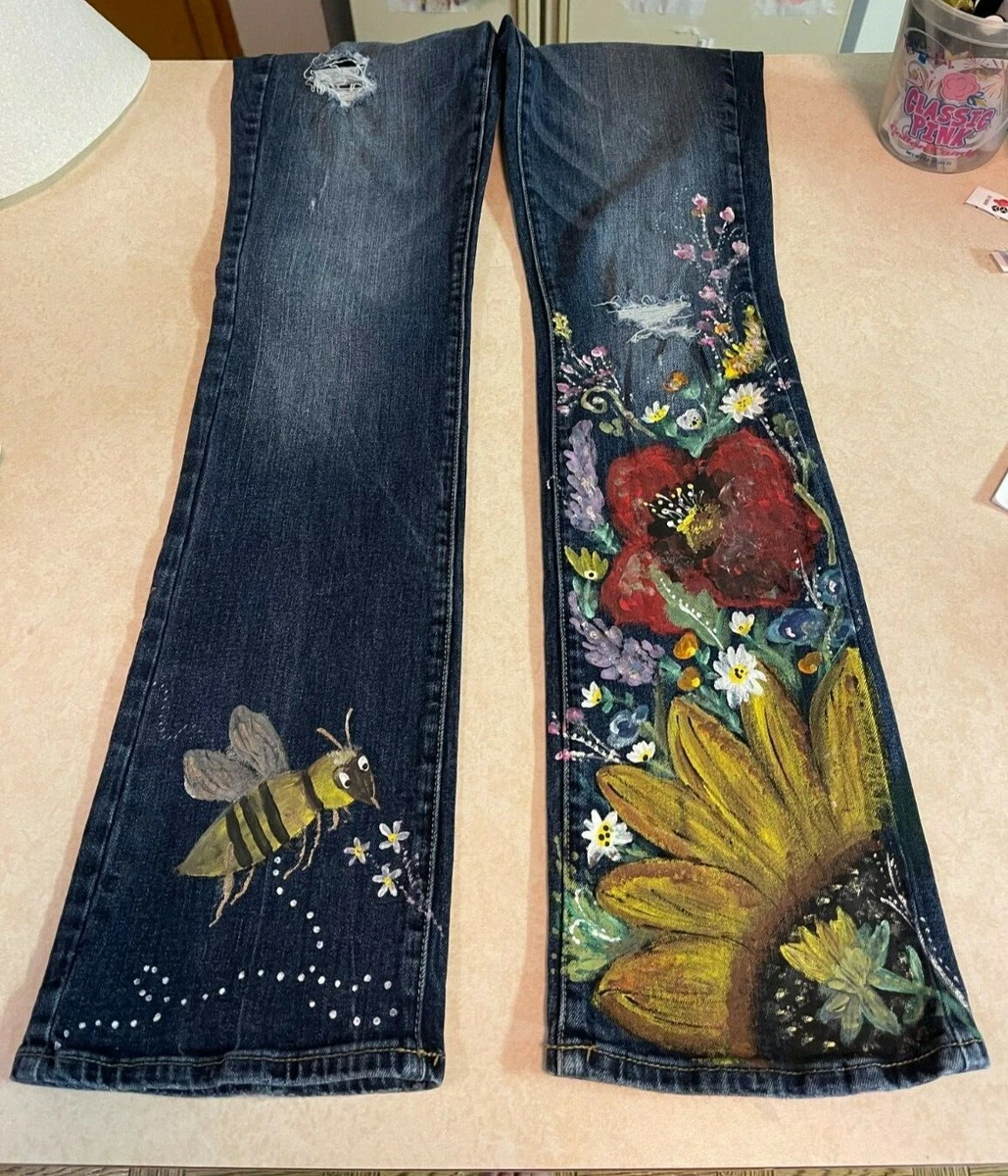 American Eagle hand painted jeans. Boho artsy vintage retro and