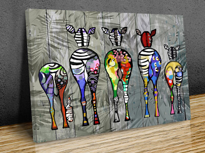 Abstract Zebra Family Art Grey leaves canvas print art wall framed or print only