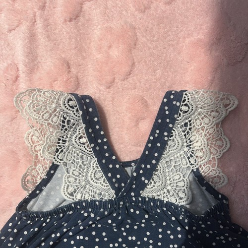 Blue Girls Wonder Nation Size XS 4/5 Sleeveless Lace Polka Dot Shirt Top - Picture 8 of 8