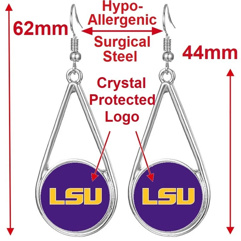 LSU Tigers Womens Silver Drop Dangle Earrings w Gift Pkg D29 - Image 2 of 4