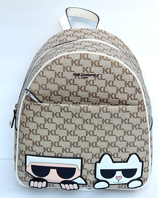 Karl Lagerfeld Paris MAYBELLE TAN/WHITE Logo BACKPACK MD SZ NEW$198 AUTHENTIC