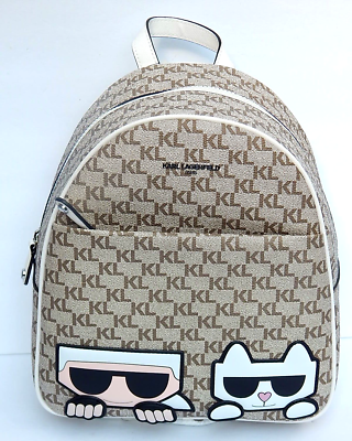 Karl Lagerfeld Paris MAYBELLE TAN/WHITE Logo BACKPACK MD SZ  display picture 2