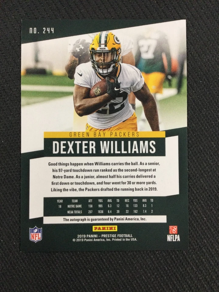 2019 Panini Prestige Xtra Points Signatures #244 Dexter Williams Rookie Auto - Image 2 of 2