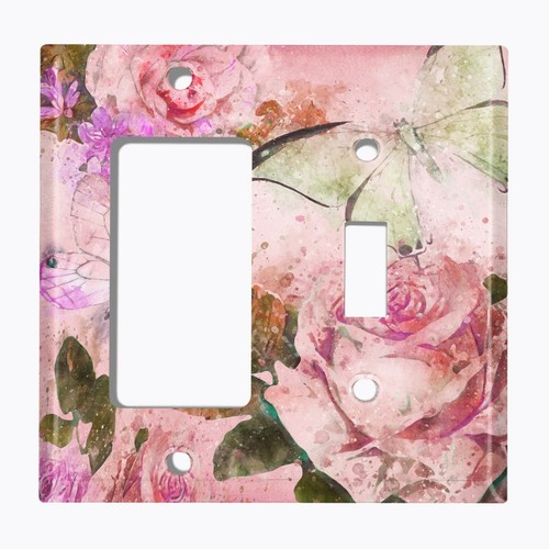 Metall Lichtschalter Abdeckung Wandplatte Schmetterling Blume weiß rose rosa ROS010 - Bild 14 von 14
