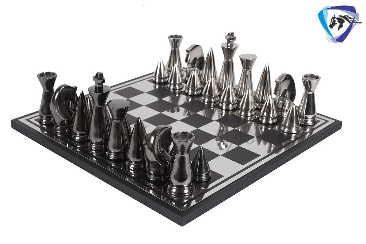 CHESS SET BLACK GLASS BOARD WITH WOODEN STORAGE BOX 14x14 FOR Metal CHESS