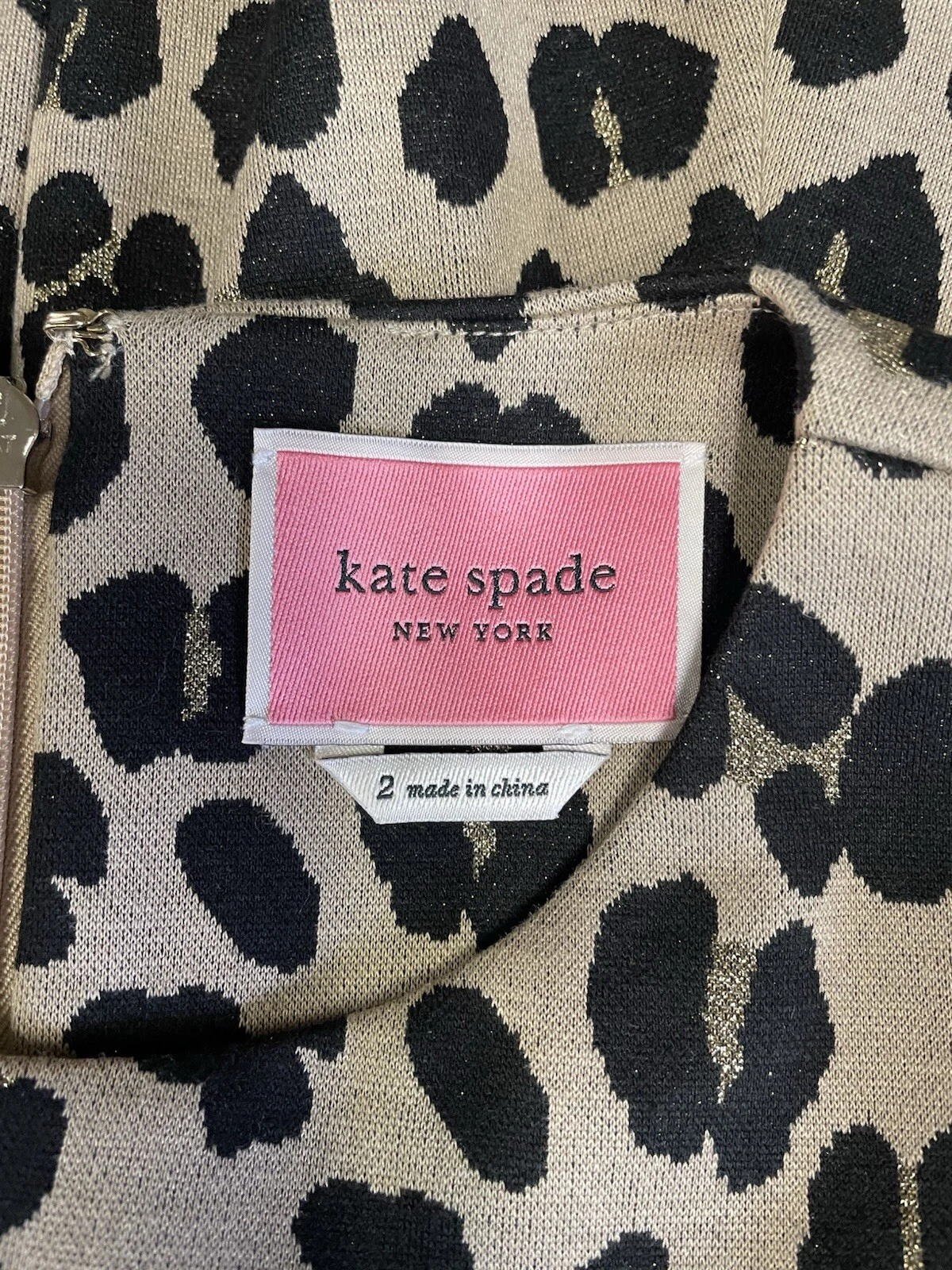 Abito Kate Spade Forest felino jacquard leopardato maglia aderente svasato elasticizzato tasche 2