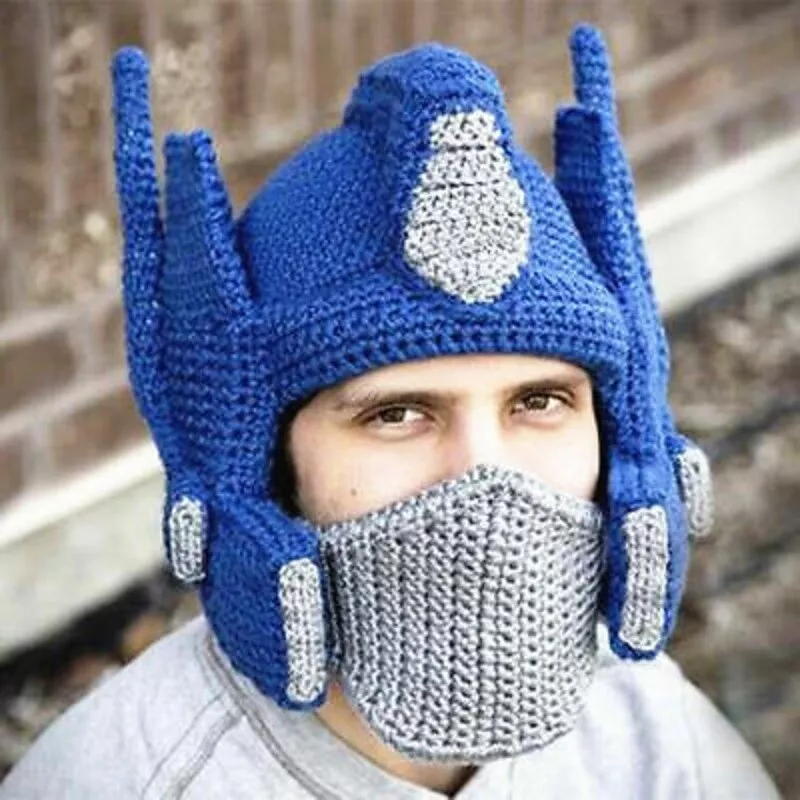 NEW Hand Made Knitted Woolen Hat Transformers Optimus Prime Masks Funny Cap