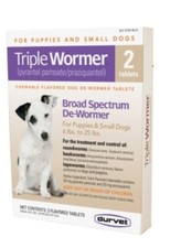 Triple Wormer Broad Spectrum Dog De Wormer 2 Tablets 6 to 25 Pounds